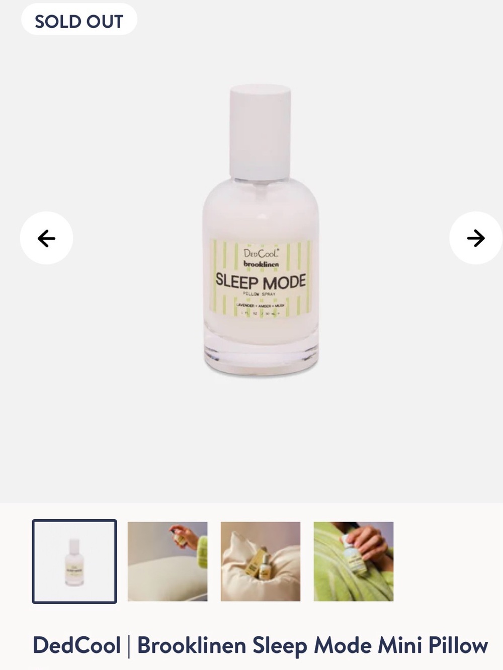 Brooklinen Sleep Mode Pillow Spray — White bottle with pale green label